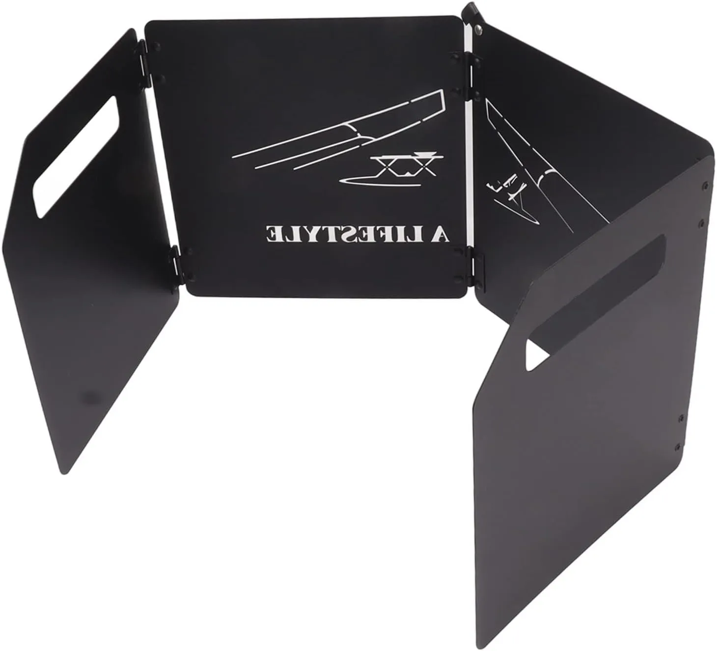 Stove Windscreen, 4 Plates Portable Folding Stove Windscreen with Handle, Carbon Steel Stove Windshield with Storage Bag​, for Outdoor BBQ and Camping(Black)