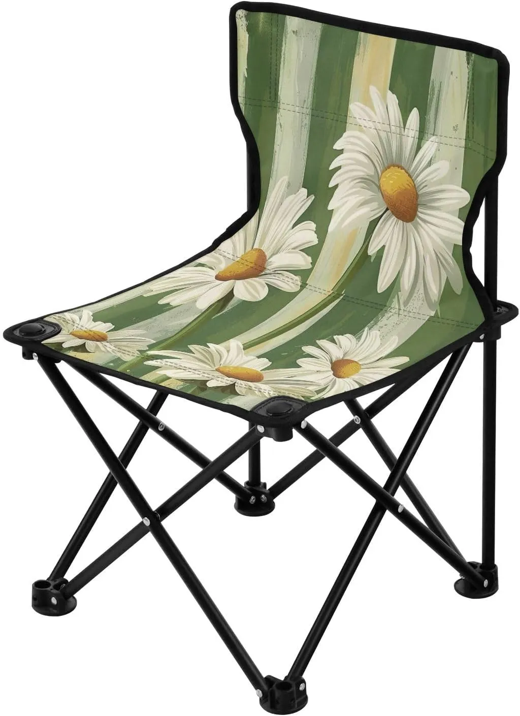 Striped Daisy Portable Outdoor Folding Chair Anti-Slip Padded Oxford Cloth Stool Camping Chair Small for Beach Hiking Fishing Gardening Quad Camp Chair