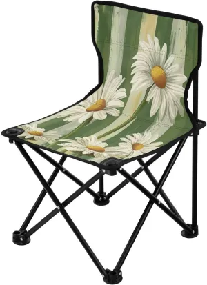 Striped Daisy Portable Outdoor Folding Chair Anti-Slip Padded Oxford Cloth Stool Camping Chair Small for Beach Hiking Fishing Gardening Quad Camp Chair