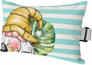 Striped Outdoor Head Resting Pillows with Insert Summer Palm Leaf Gnome Ice Cream Green Stripes 1 Pack Waterproof Lumbar Pillows with Adjustable Elastic Strap for Patio Chaise Beach Chair, 12”x20”