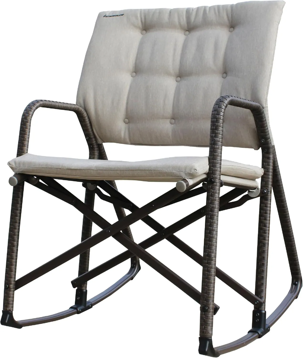 STRONGBACK Folding Patio Rocker Chair - Ergonomic Design for Back Support - 21" Seat Width/300 lb Capacity - Plush Olefin Cushions/Magnesium Alloy Frame - Lightweight/Portable Outside Chairs