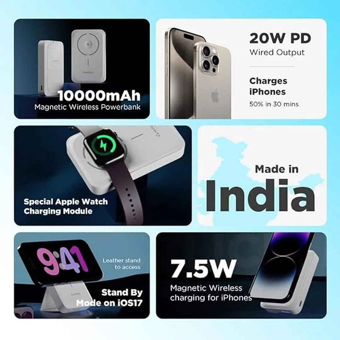 Stuffcool Click Duo 10000mAh Magnetic Wirelsss Powerbank (White)