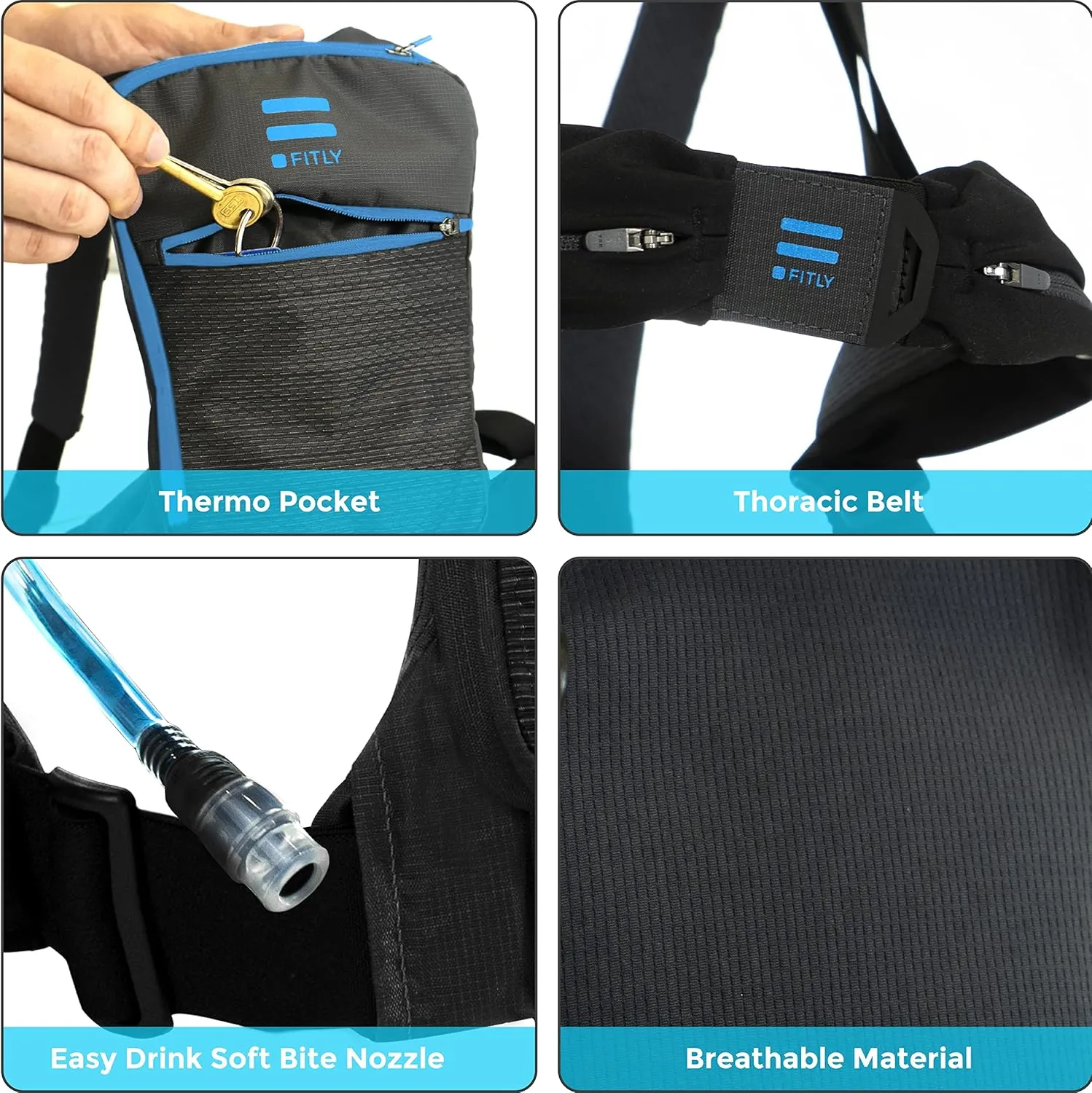 Sub90 Running Hydration Vest - Running Pack with Phone Holder, Storage, Thoracic Belt - Unisex Running Vest - Carry Personal Items - Lightweight Hydration Backpack (Blue, XS-S)