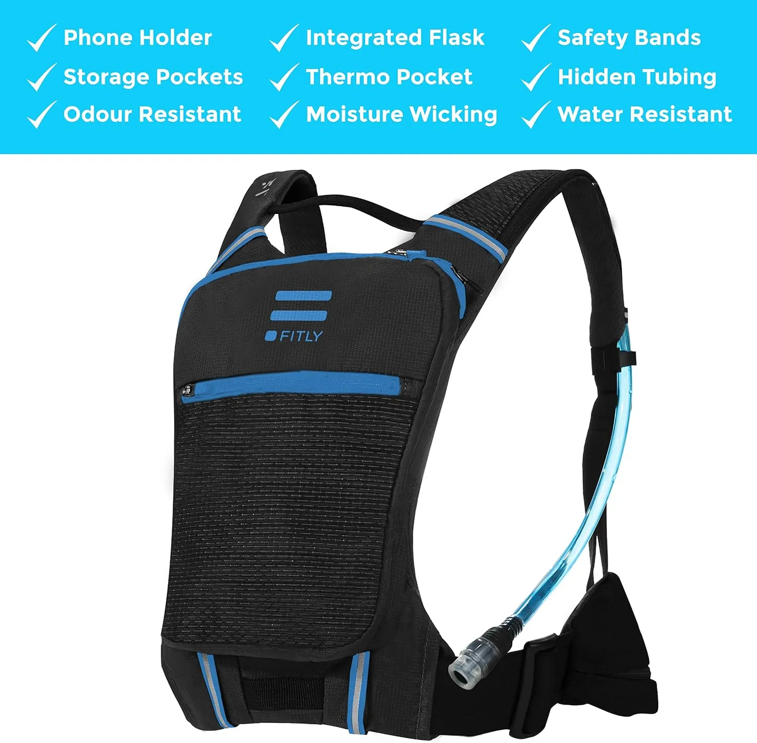 Sub90 Running Hydration Vest - Running Pack with Phone Holder, Storage, Thoracic Belt - Unisex Running Vest - Carry Personal Items - Lightweight Hydration Backpack (Blue, XS-S)