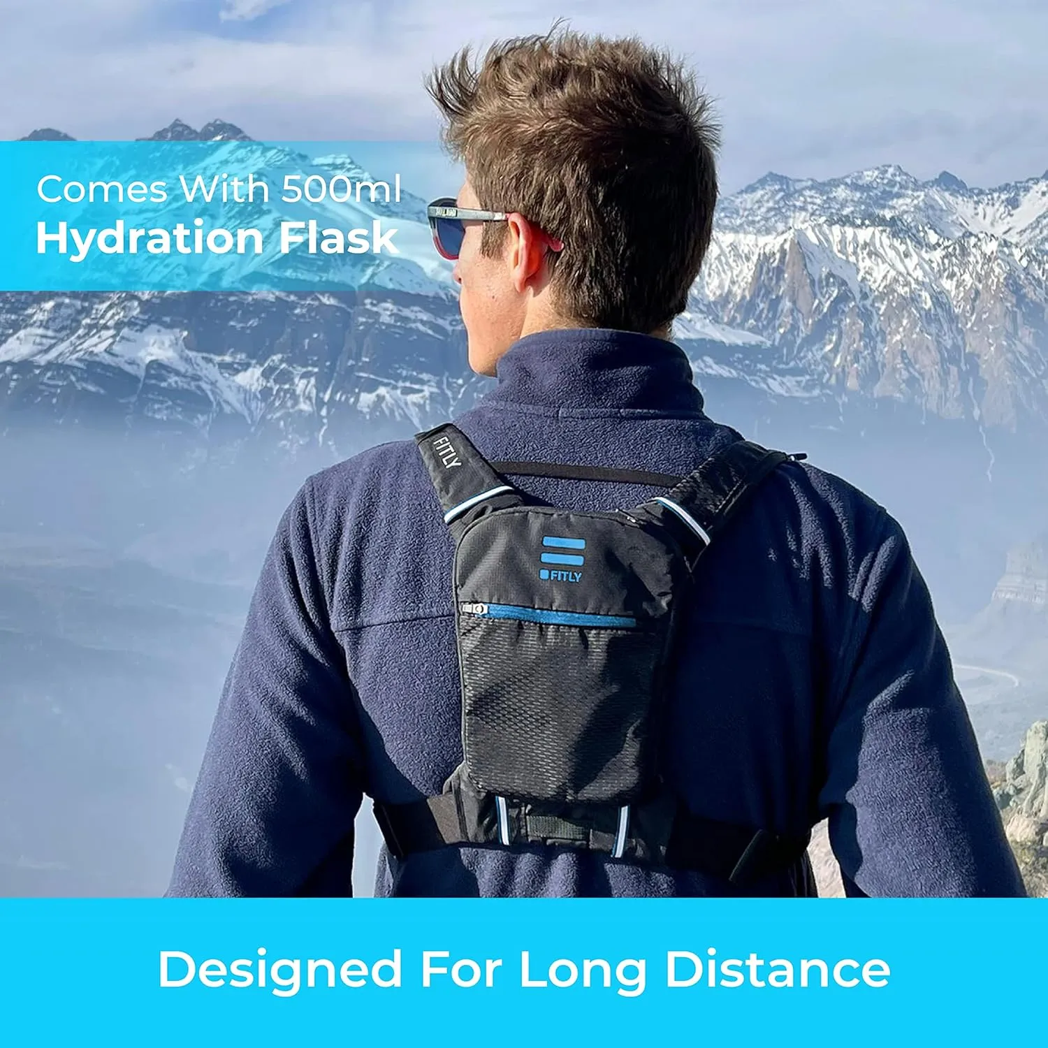 Sub90 Running Hydration Vest - Running Pack with Phone Holder, Storage, Thoracic Belt - Unisex Running Vest - Carry Personal Items - Lightweight Hydration Backpack (Blue, XS-S)