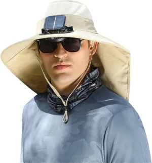 Sun Hat with 2 Solar Fan Outdoor Wide Brims Bucket Hat UPF 50  Sun Protection Fishing Beach Hat with Fan for Men Women