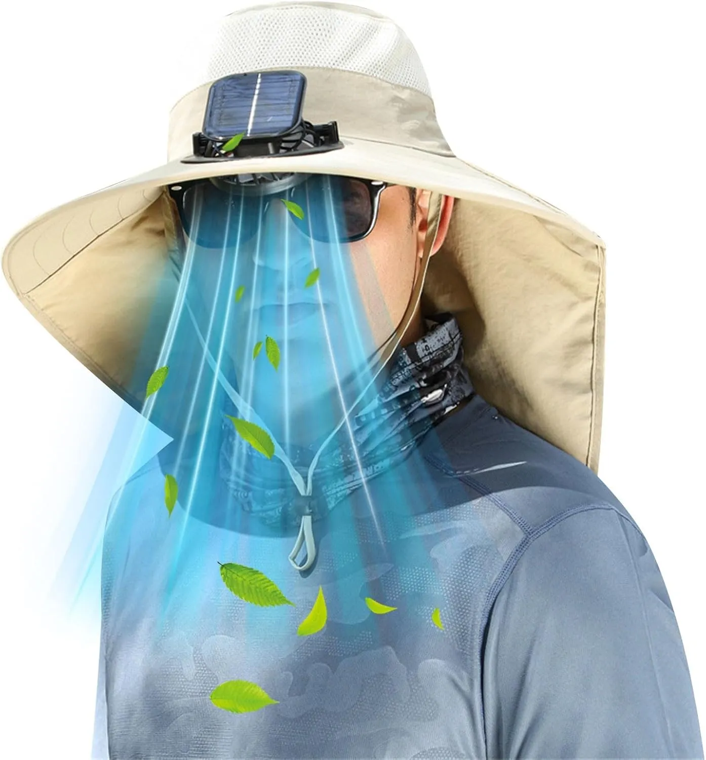 Sun Hat with 2 Solar Fan Outdoor Wide Brims Bucket Hat UPF 50  Sun Protection Fishing Beach Hat with Fan for Men Women