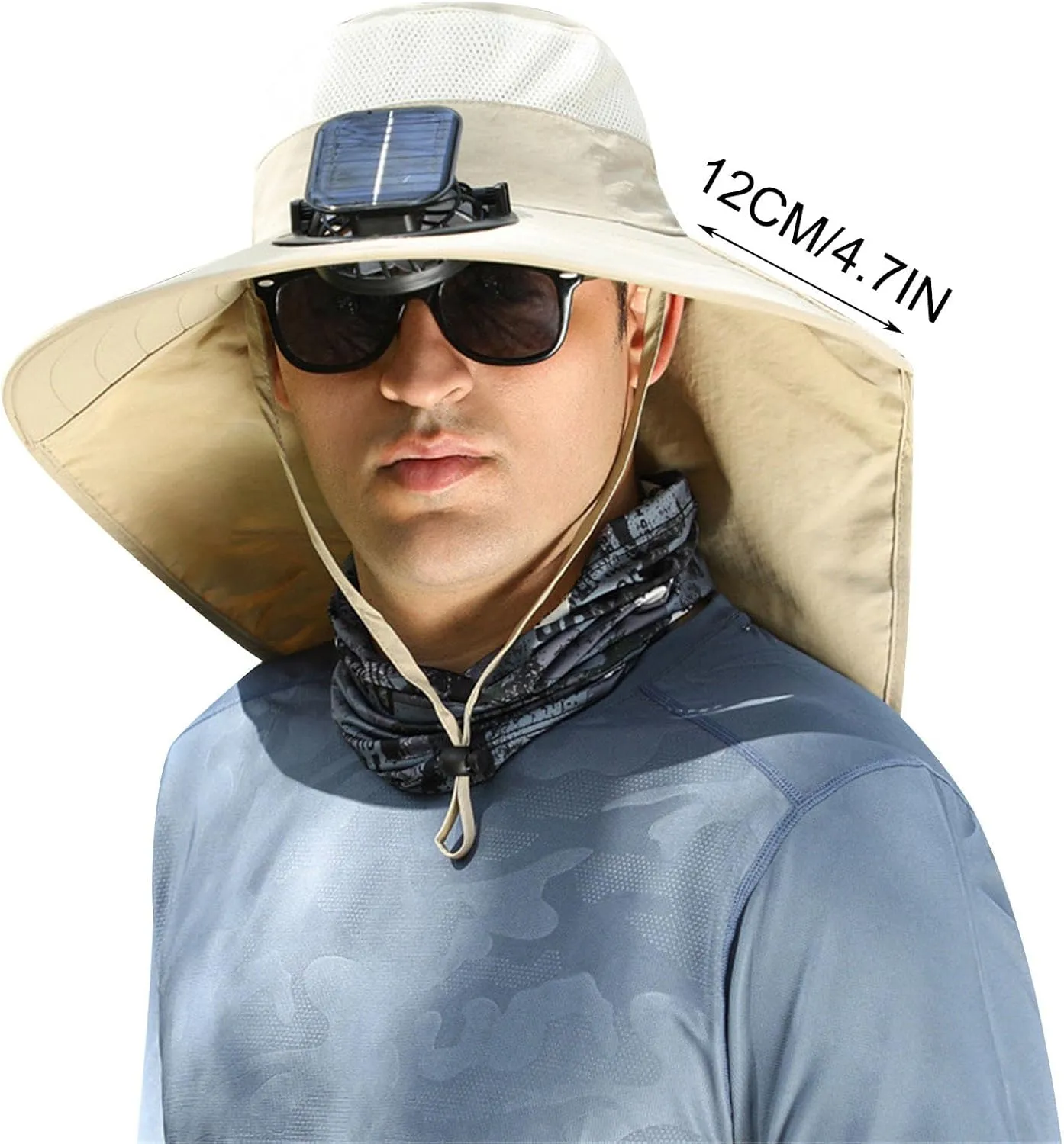 Sun Hat with 2 Solar Fan Outdoor Wide Brims Bucket Hat UPF 50  Sun Protection Fishing Beach Hat with Fan for Men Women