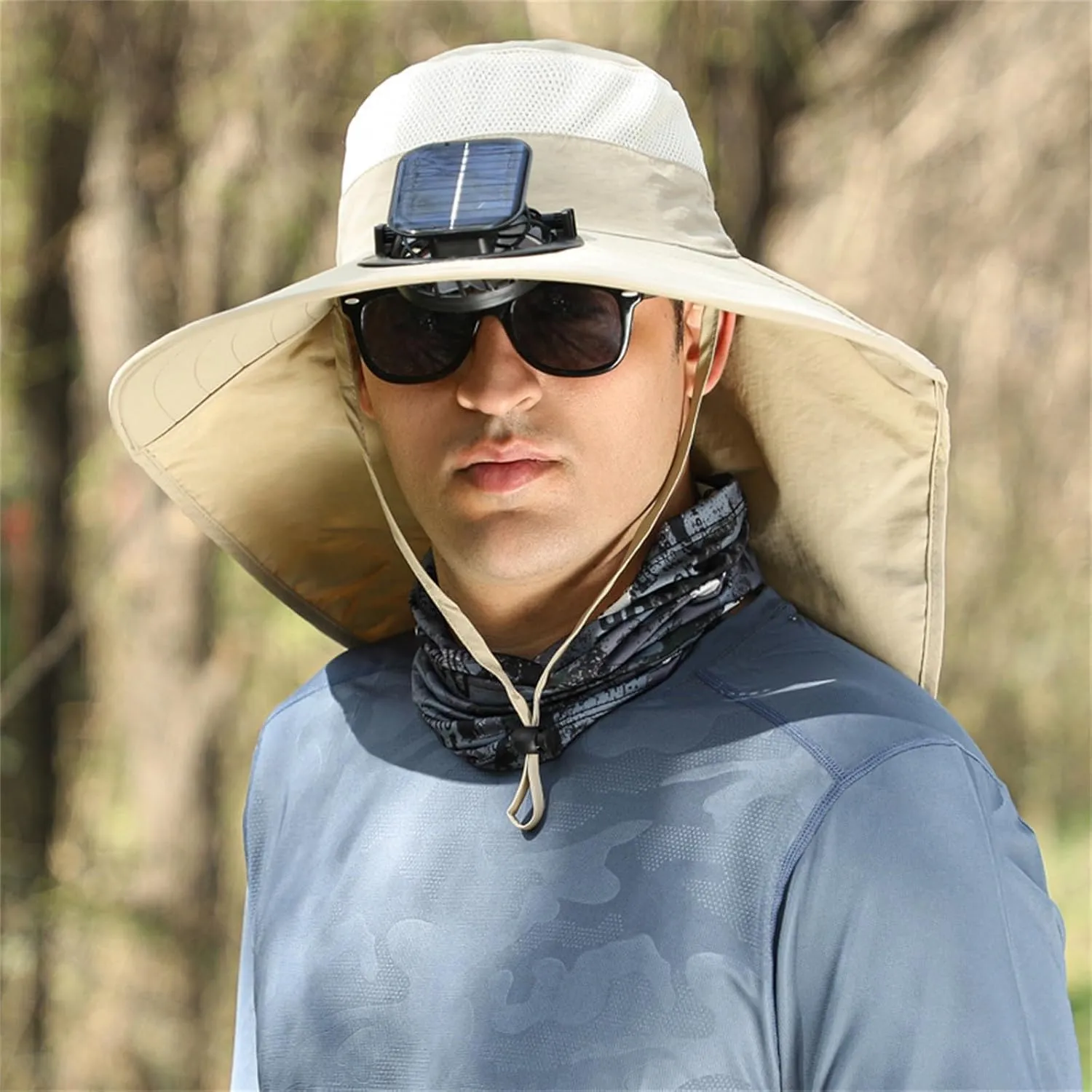 Sun Hat with 2 Solar Fan Outdoor Wide Brims Bucket Hat UPF 50  Sun Protection Fishing Beach Hat with Fan for Men Women