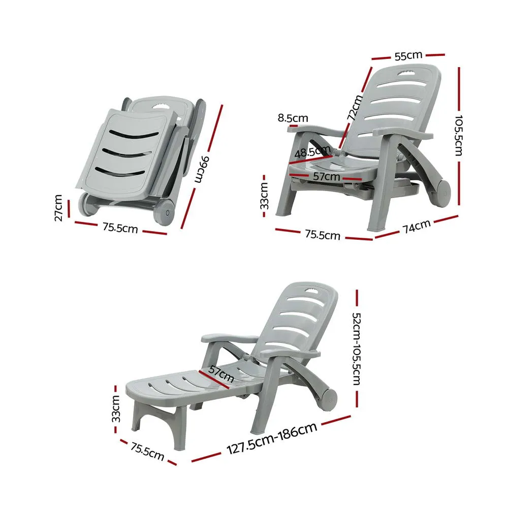 Sun Lounge Chair Folding Chaise Lounge Wheels Outdoor Grey