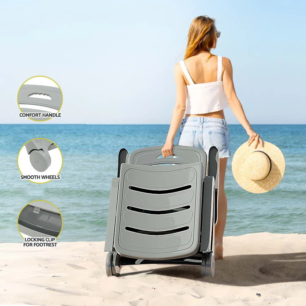 Sun Lounge Chair Folding Chaise Lounge Wheels Outdoor Grey