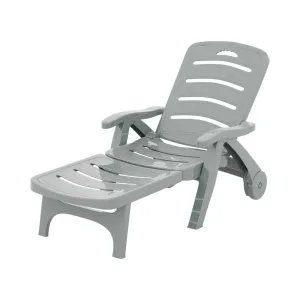 Sun Lounge Chair Folding Chaise Lounge Wheels Outdoor Grey