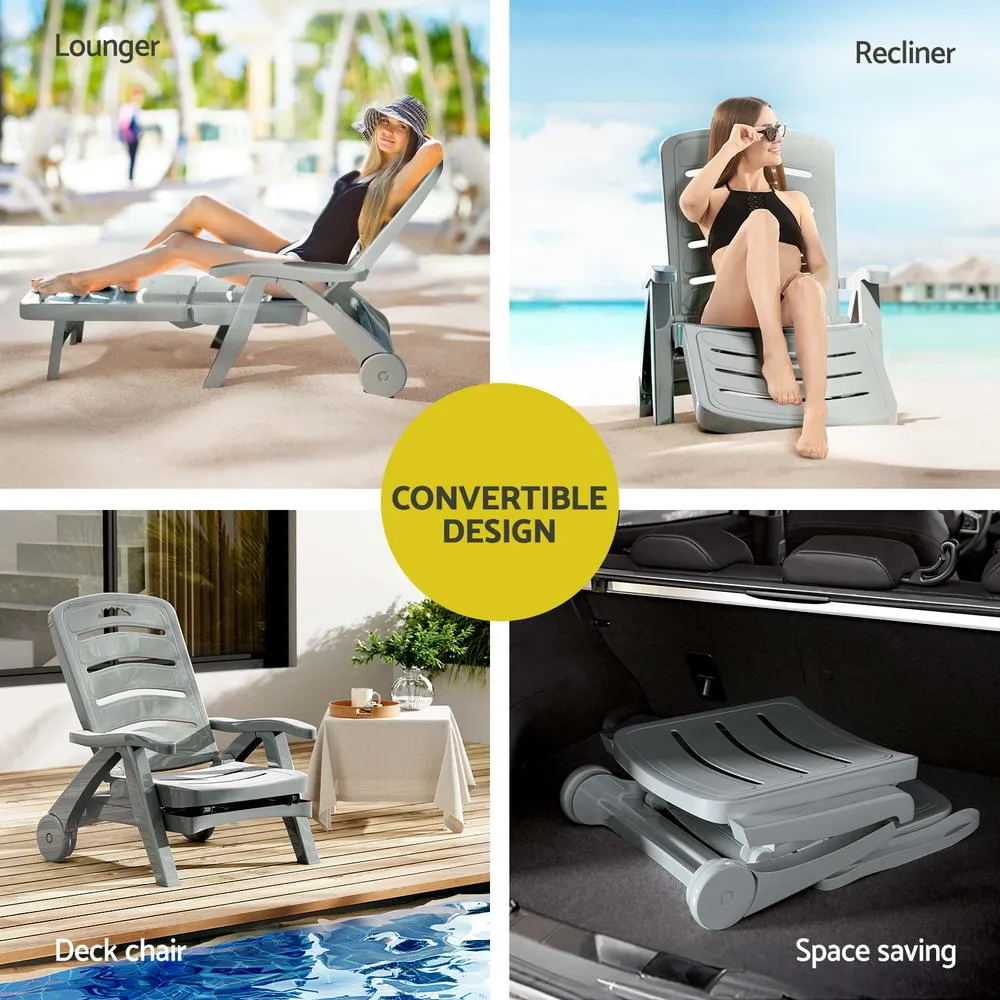 Sun Lounge Chair Folding Chaise Lounge Wheels Outdoor Grey