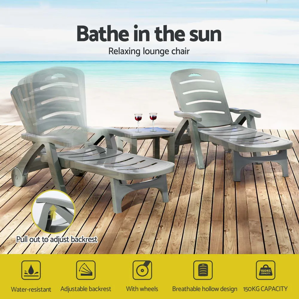 Sun Lounge Chair Folding Chaise Lounge Wheels Outdoor Grey