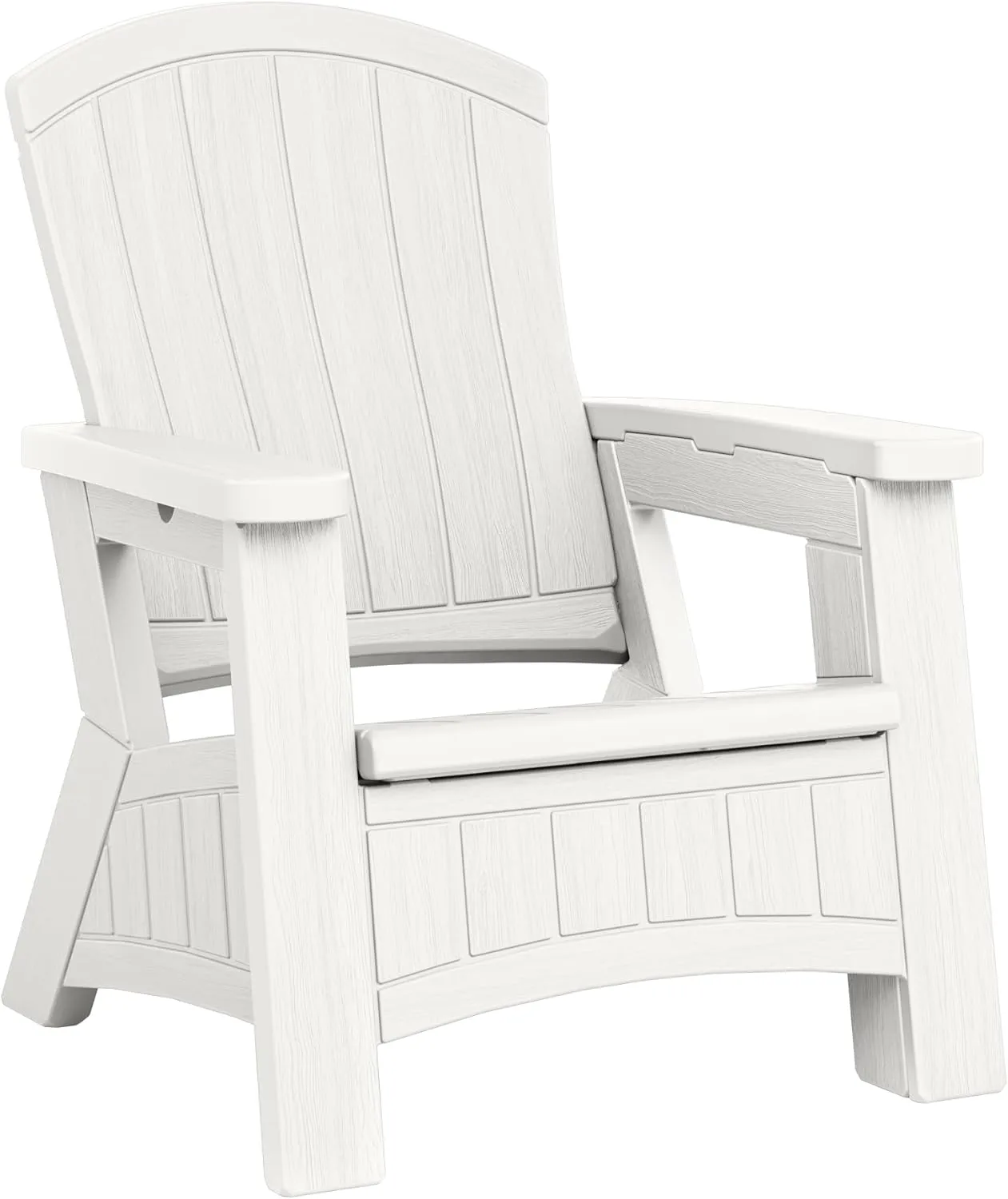Suncast Outdoor Patio Adirondack Chair with 8 Gal. of Under-Seat Storage, Stylish Faux Wood Outdoor Storage Chair for Patios, Ice Cube