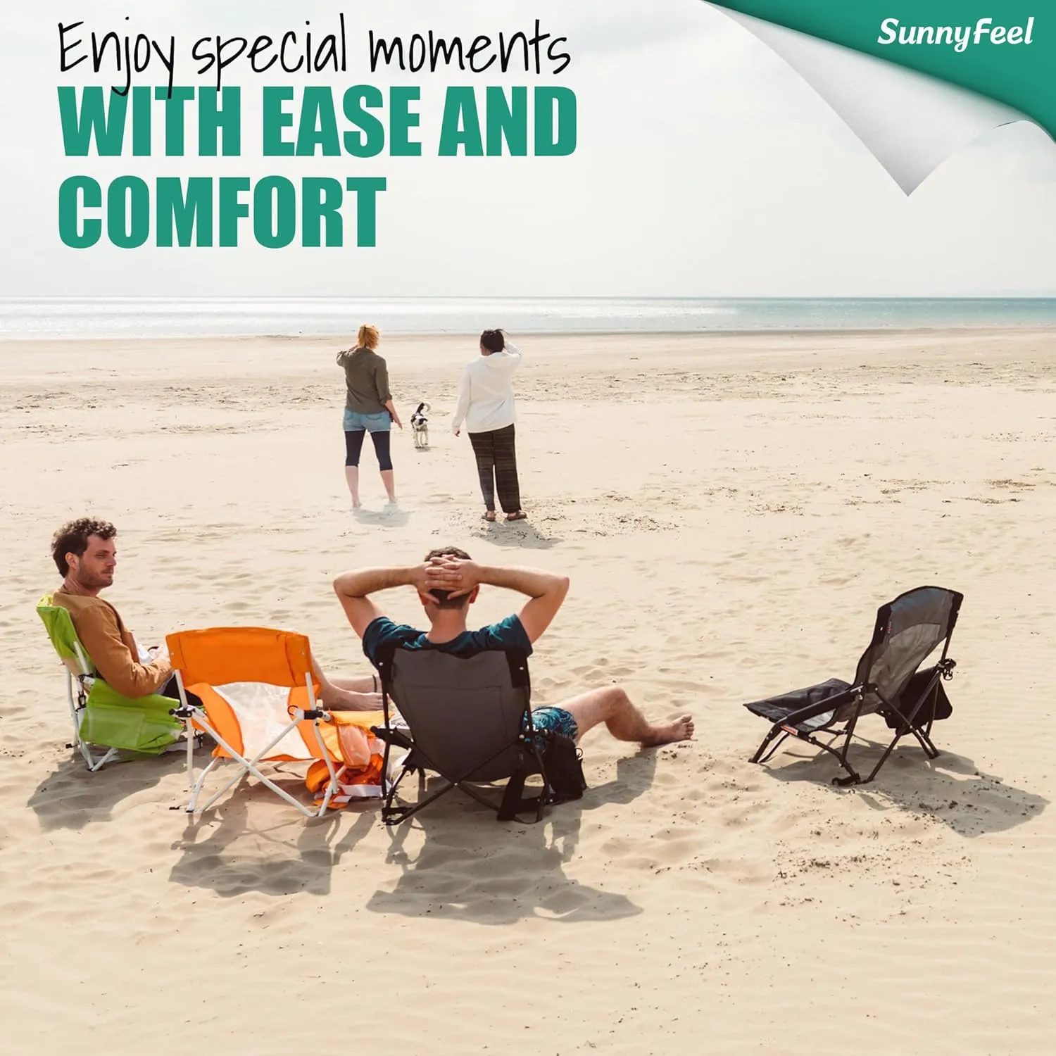 SUNNYFEEL Folding Low Camping Beach Chair 2 Pack, Lightweight Portable Lawn Chair with Mesh Back, Cup Holder for Outdoor/Travel/Picnic/Concert, Foldable Camp Backpack Chairs with Carry Bag