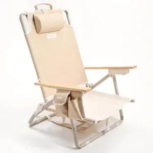 SUN'Y Escapes Backpack Beach Chair - Made w/Ocean Bound Plastics, Customizable w/MOLLE Accessories, Ultra Lightweight, Low-Seat Natural Comfort, Durable, Rust Free & Waterproof - Natural Sand