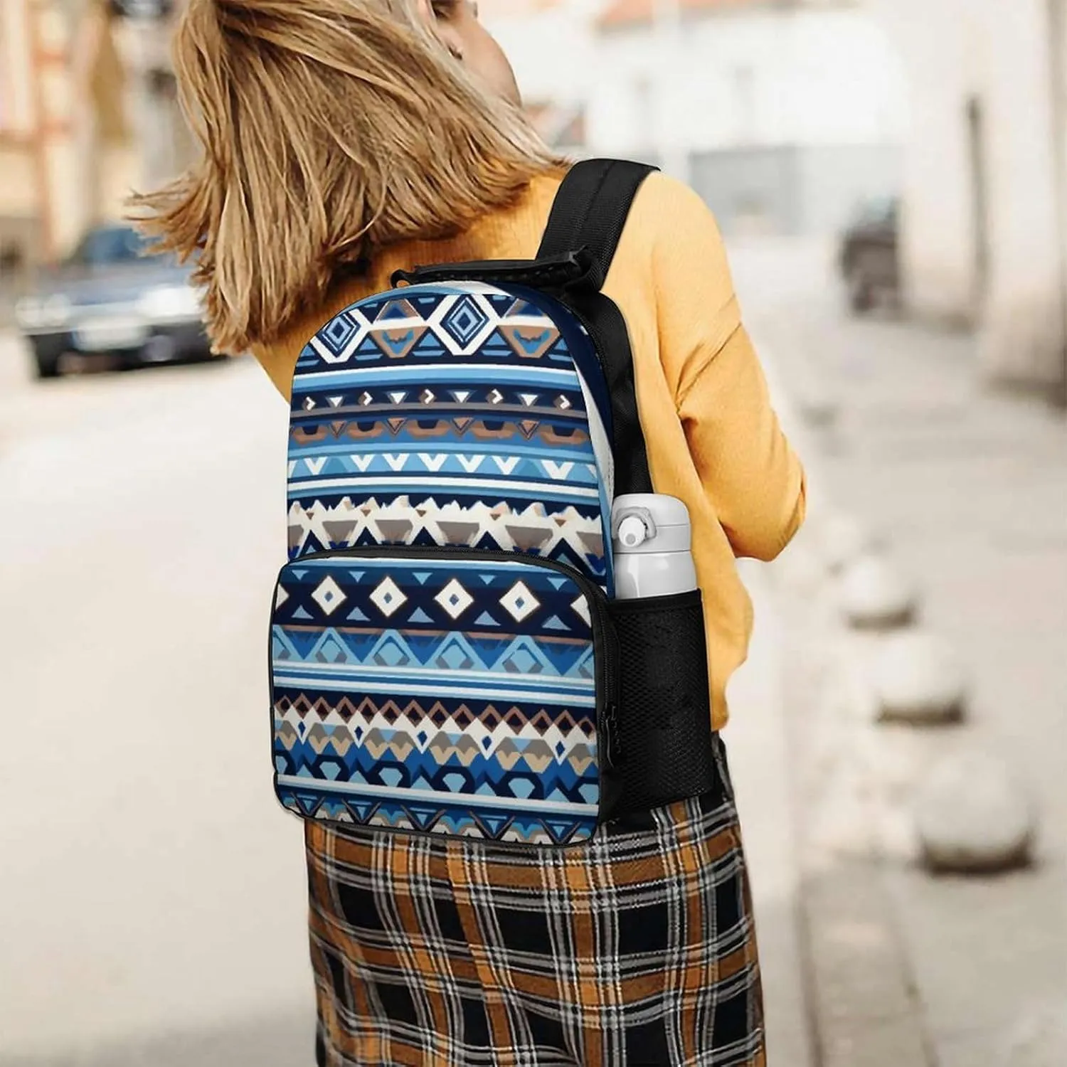 Supdreamc Colorful Surf Blue Tribal Navajo Aztec Geometric Ethnic Pattern Rucksack Polyester Anti-Theft Multipurpose Bookbag Big Capacity Travel and Sport Backpack Rucksack With Side Pockets