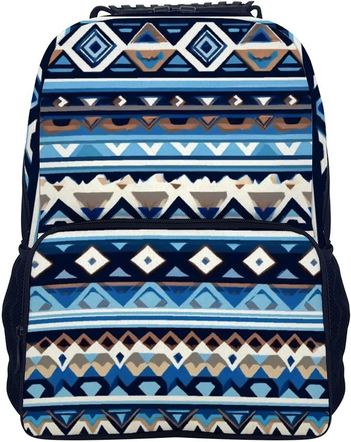 Supdreamc Colorful Surf Blue Tribal Navajo Aztec Geometric Ethnic Pattern Rucksack Polyester Anti-Theft Multipurpose Bookbag Big Capacity Travel and Sport Backpack Rucksack With Side Pockets