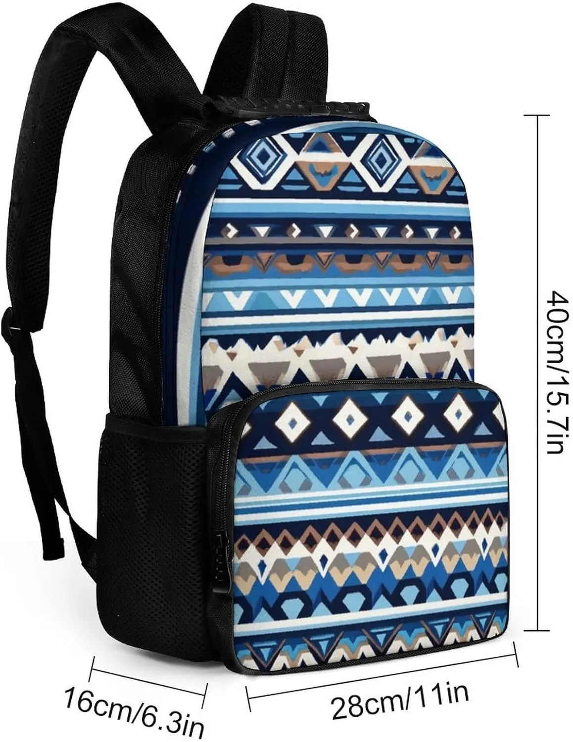 Supdreamc Colorful Surf Blue Tribal Navajo Aztec Geometric Ethnic Pattern Rucksack Polyester Anti-Theft Multipurpose Bookbag Big Capacity Travel and Sport Backpack Rucksack With Side Pockets