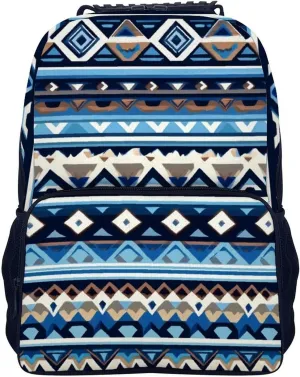 Supdreamc Colorful Surf Blue Tribal Navajo Aztec Geometric Ethnic Pattern Rucksack Polyester Anti-Theft Multipurpose Bookbag Big Capacity Travel and Sport Backpack Rucksack With Side Pockets