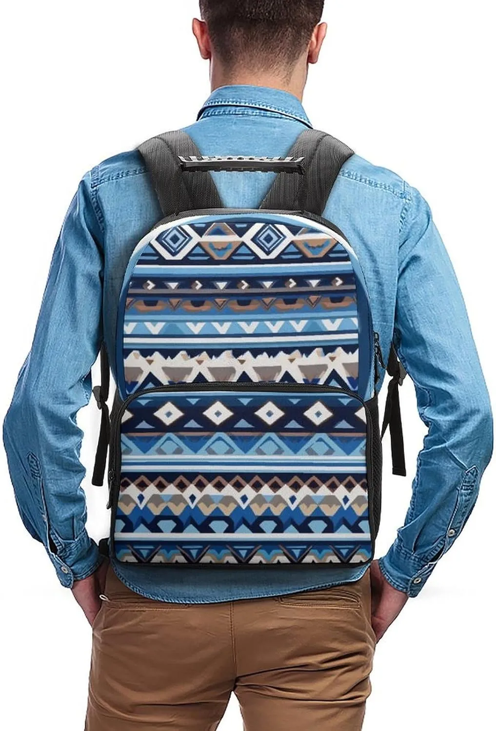 Supdreamc Colorful Surf Blue Tribal Navajo Aztec Geometric Ethnic Pattern Rucksack Polyester Anti-Theft Multipurpose Bookbag Big Capacity Travel and Sport Backpack Rucksack With Side Pockets