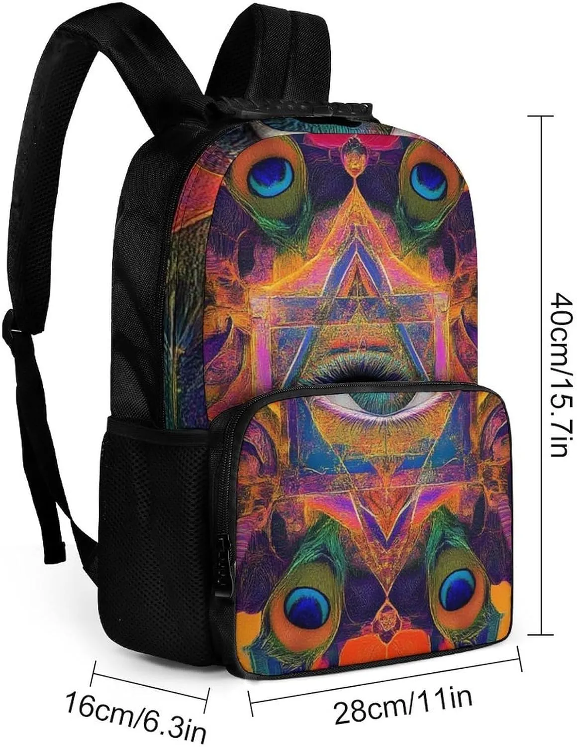 Supdreamc Lightweight Rucksack for Sports Travel Running - Big Capacity Multipurpose Anti-Theft Bookbag, Colorful Tattoo Trippy Acid Eye Travel and Sport Backpack Rucksack