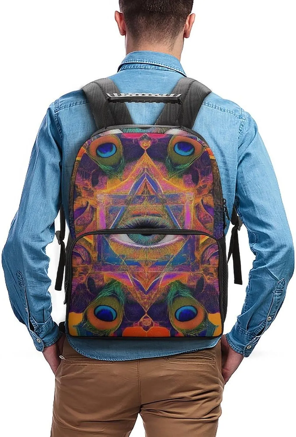 Supdreamc Lightweight Rucksack for Sports Travel Running - Big Capacity Multipurpose Anti-Theft Bookbag, Colorful Tattoo Trippy Acid Eye Travel and Sport Backpack Rucksack