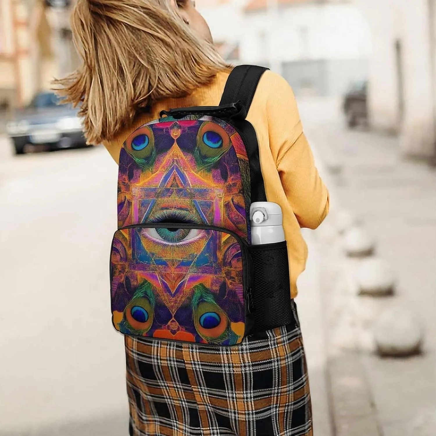 Supdreamc Lightweight Rucksack for Sports Travel Running - Big Capacity Multipurpose Anti-Theft Bookbag, Colorful Tattoo Trippy Acid Eye Travel and Sport Backpack Rucksack