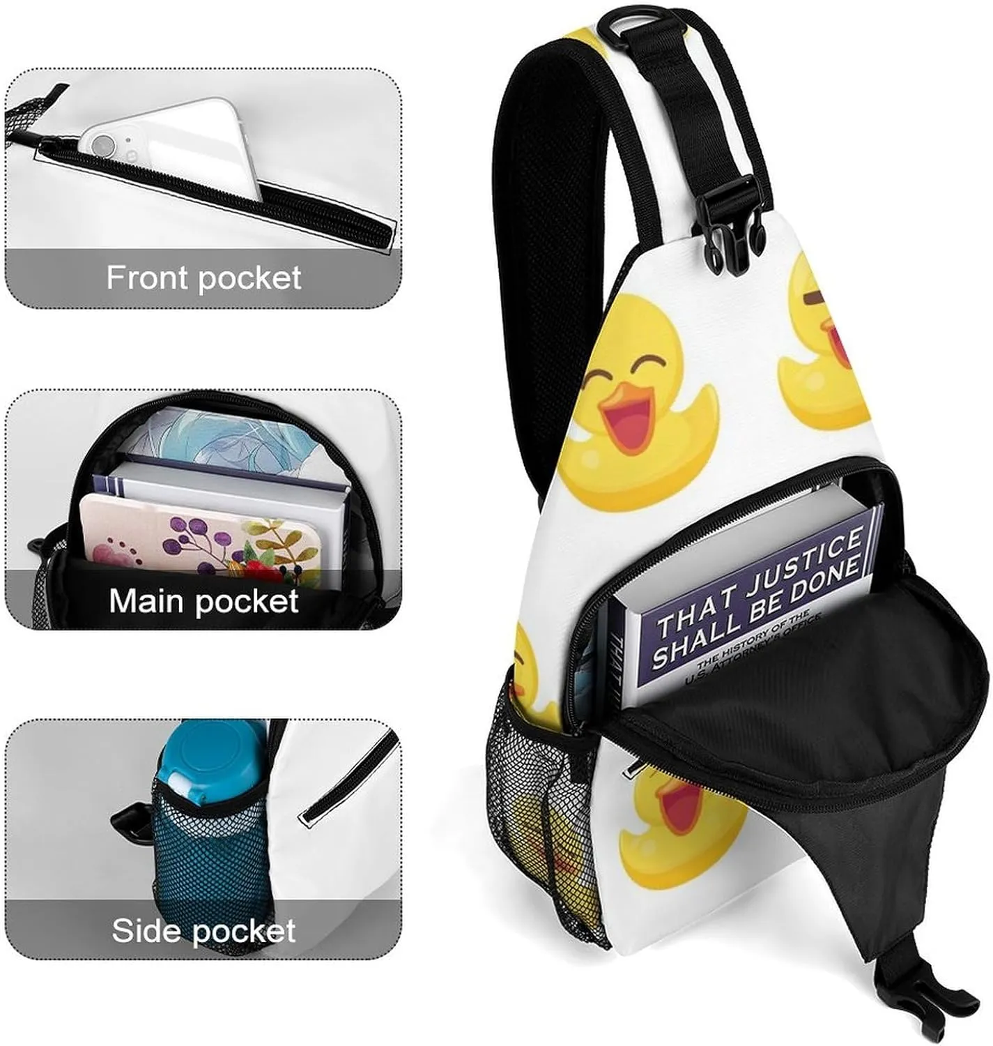 Supdreamc Men & Women Casual Carrying Tote Case Crossbody Travel Bag, Rubber Ducks White Sling Backpack Backpacking for Outdoors Running Climbing - Unbalance Tool Backpack