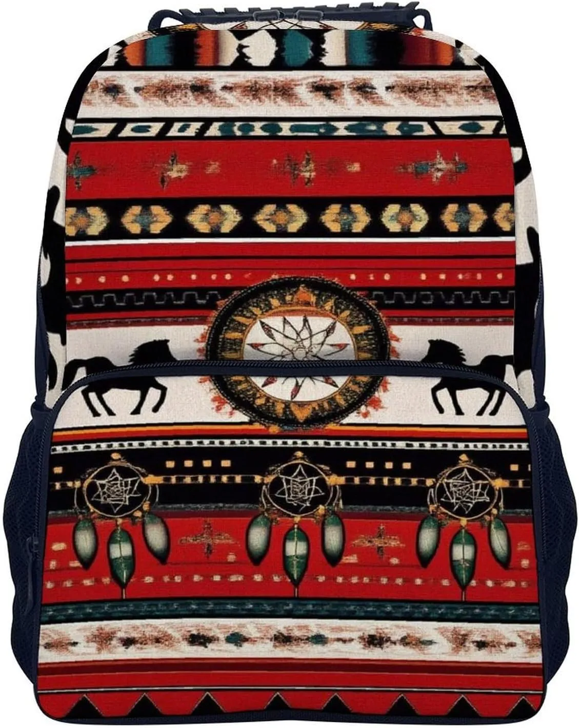 Supdreamc Men & Women Lightweight Southwest Native American Ethnic Horse Dreamcatcher Art Red Casual Daypack Large Capacity Bookbag With Adjustable Shoulder Straps for Gym Business Bicycle