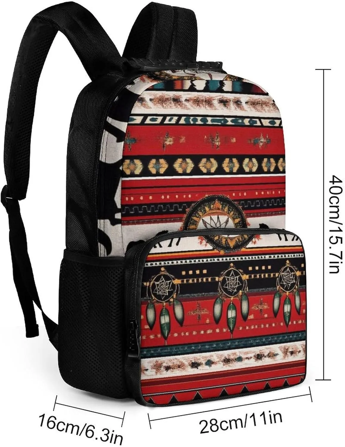Supdreamc Men & Women Lightweight Southwest Native American Ethnic Horse Dreamcatcher Art Red Casual Daypack Large Capacity Bookbag With Adjustable Shoulder Straps for Gym Business Bicycle