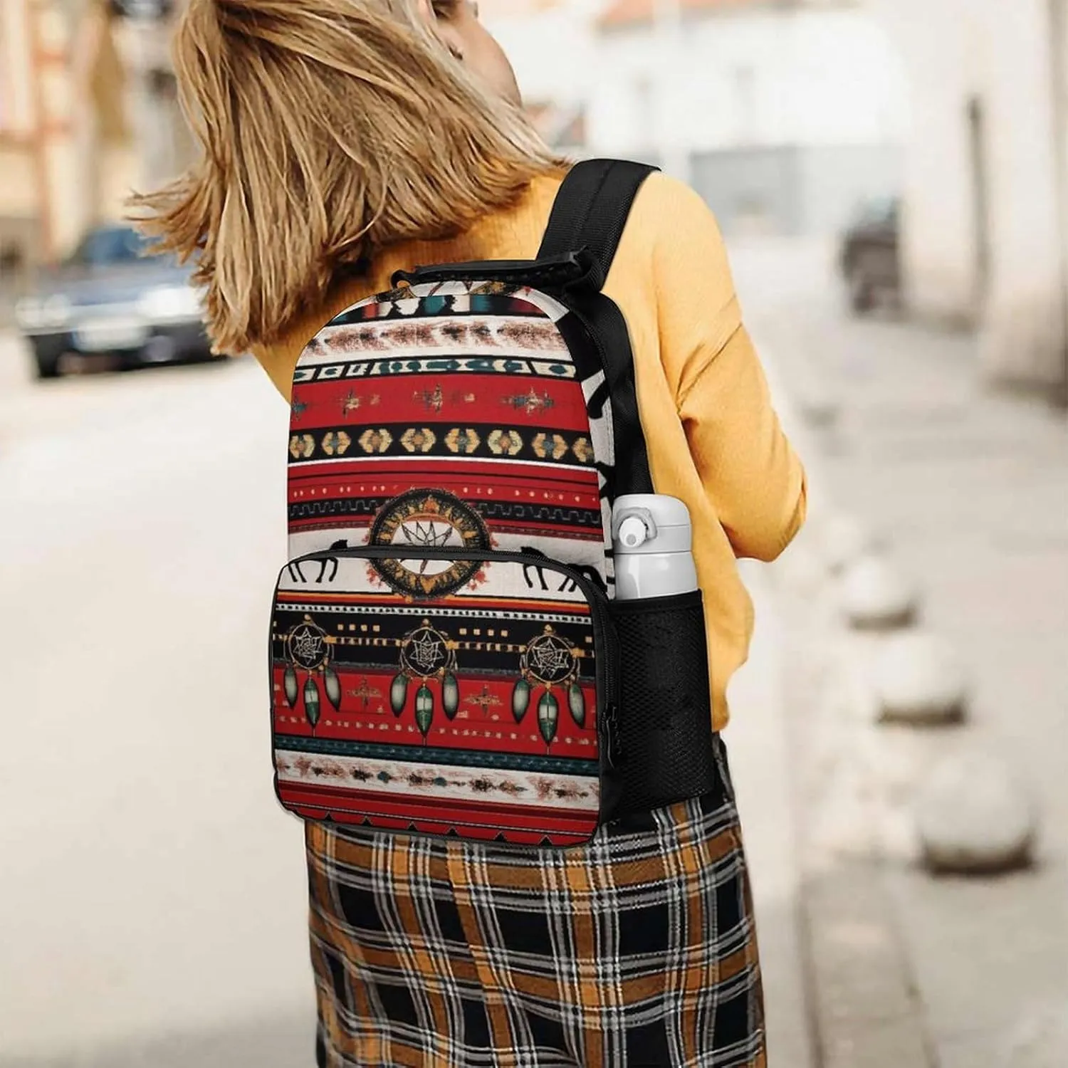 Supdreamc Men & Women Lightweight Southwest Native American Ethnic Horse Dreamcatcher Art Red Casual Daypack Large Capacity Bookbag With Adjustable Shoulder Straps for Gym Business Bicycle