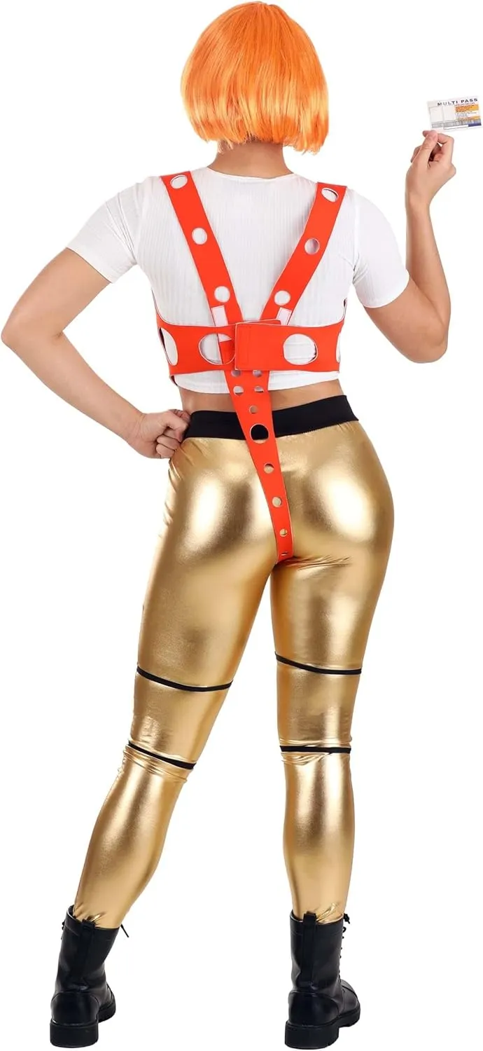 Supreme Leeloo Orange Harness Halloween Costume - Officially Licensed 5th Element Cosplay Outfit with Metallic Pants