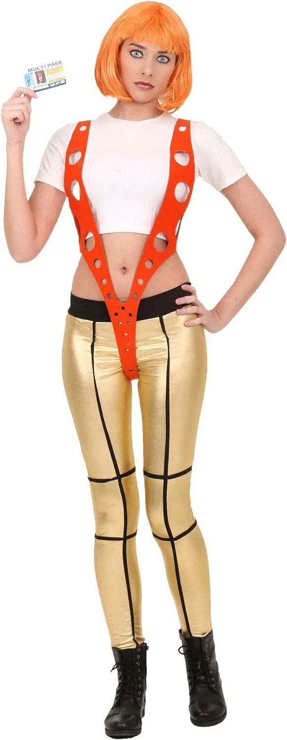 Supreme Leeloo Orange Harness Halloween Costume - Officially Licensed 5th Element Cosplay Outfit with Metallic Pants