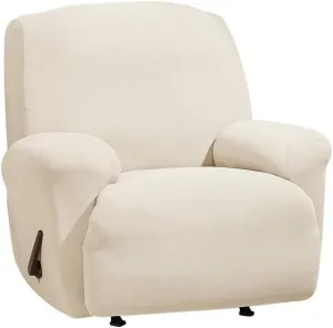SureFit Form Fit Stretch Morgan Chair Box Cushion Slipcover - One Piece Polyester/Spandex Elastic Slipcover, Machine Washable