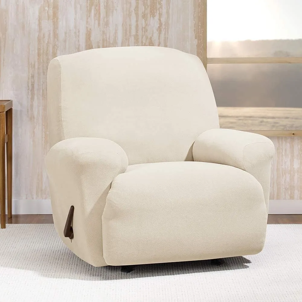 SureFit Form Fit Stretch Morgan Chair Box Cushion Slipcover - One Piece Polyester/Spandex Elastic Slipcover, Machine Washable