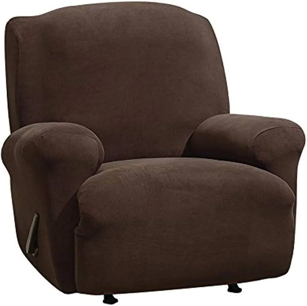 SureFit Form Fit Stretch Morgan Recliner Slipcover - One Piece Polyester/Spandex Elastic Slipcover, Machine Washable (Recliner, Chocolate Color)