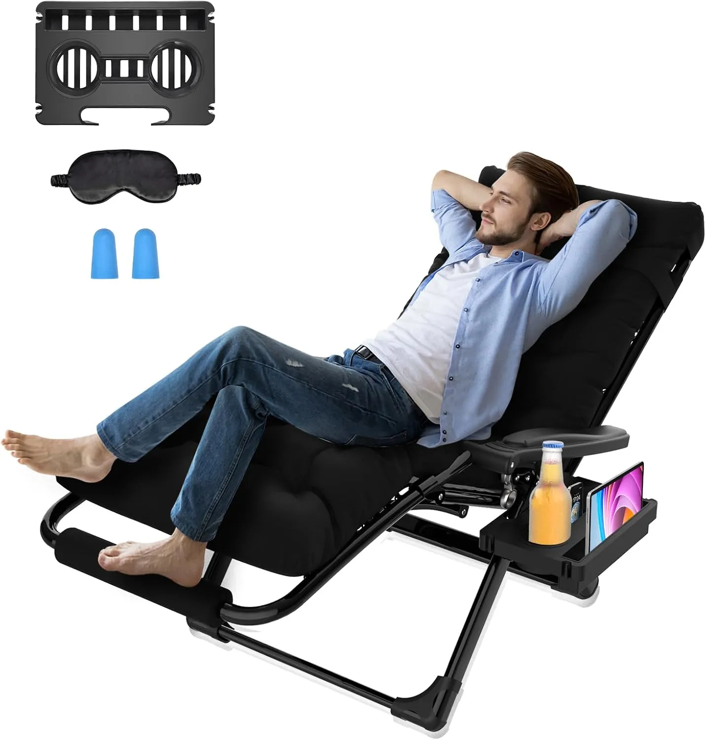 Suteck Zero Gravity Chair 29In XL Anti Gravity Chair w/Removable Cushion & Headrest, Upgraded Aluminum Alloy Lock, Cup Holder and Footrest Reclining Patio Chairs for Indoor Outdoor, 440lbs,Black