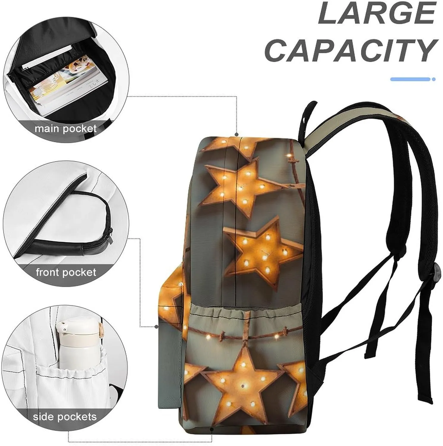 SWEET TANG Lightweight College Laptop Backpack Compatible with Brown Vintage Rusty Stars Primitive Country Rustic Primitives for Men Women, Anti-Theft Travel Laptop Rucksack for Travel Hiking Picnic