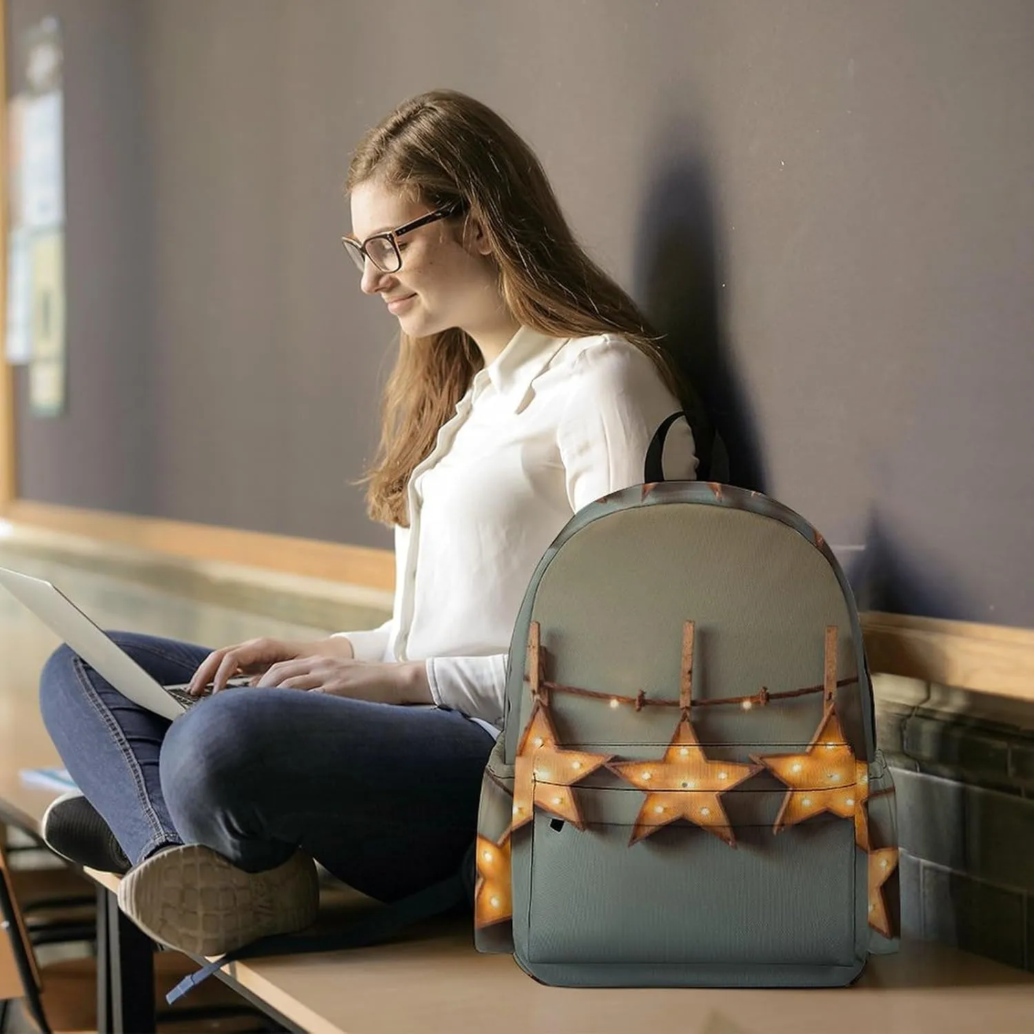 SWEET TANG Lightweight College Laptop Backpack Compatible with Brown Vintage Rusty Stars Primitive Country Rustic Primitives for Men Women, Anti-Theft Travel Laptop Rucksack for Travel Hiking Picnic