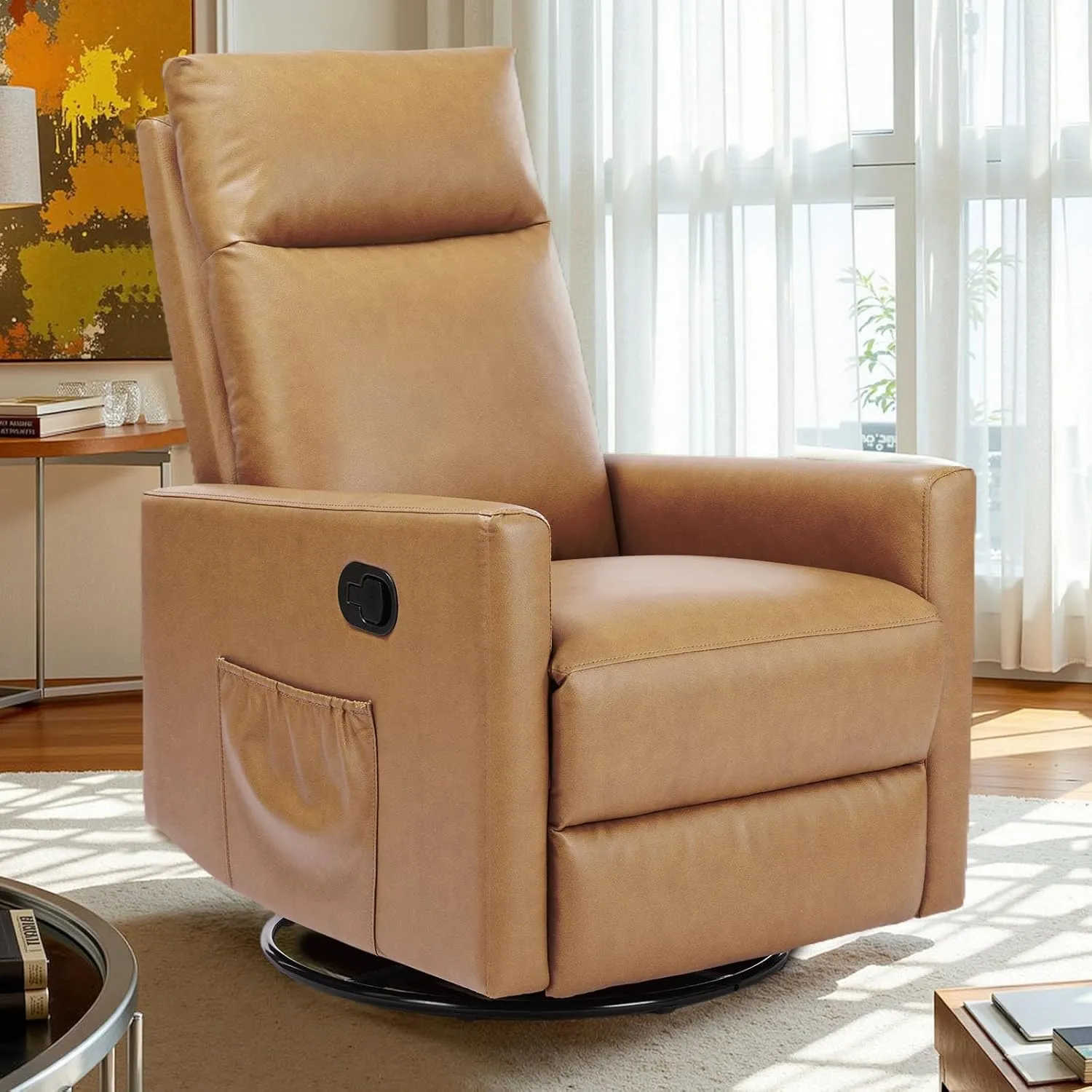 Sweetcrispy Recliner Chair, 360 Swivel Rocker Chair for Adults, Glider Rocker Recliners, Nursery Chairs for Living Room, High Back, Upholstered Deep Seat, Classical Brown