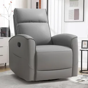 Swivel Rocker Recliner Chair, Manual Faux Leather Glider Rocking Recliners for Adults, 360° Swivel Nursery Reclining Sofa with Storage Pocket