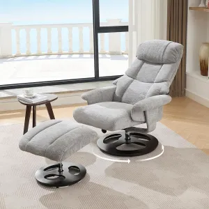 Swivel Stressless Recliner with Ottoman - Swivel Recliner Chairs with Ottoman with Remote-Control Massage System, Massage Recliner Chairs with 360° Rotation, Manual Recliner for Bedroom, Den (Grey)