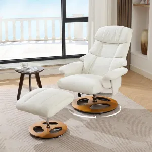 Swivel Stressless Recliner with Ottoman - Swivel Recliner Chairs with Ottoman with Remote-Control Massage System, Massage Recliner Chairs with 360° Rotation, Manual Recliner for Bedroom, Den (White)