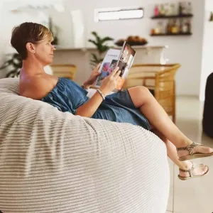 SXBCyan Bean Bag Chairs 3/4ft Cotton Corduroy Bean Bag Cover Without Filler Floor Pouf Beanbag Lounger Lazy Futon Couch Sofa Bed Ottoman (Color : Beige-Cover, Size : D120xH80cm-cover)