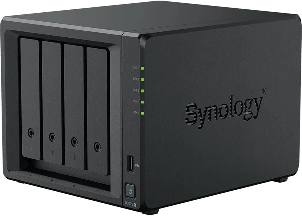 Synology DiskStation DS423  NAS Server with Celeron 2.0GHz CPU, 6GB Memory, 16TB HDD Storage, 1TB M.2 NVMe SSD, 2 x 1GbE LAN Ports, DSM Operating System