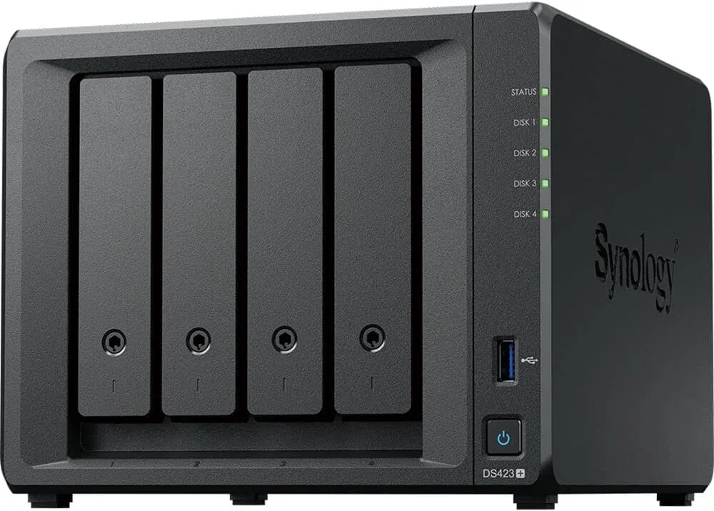 Synology DiskStation DS423  NAS Server with Celeron 2.0GHz CPU, 6GB Memory, 16TB HDD Storage, 1TB M.2 NVMe SSD, 2 x 1GbE LAN Ports, DSM Operating System
