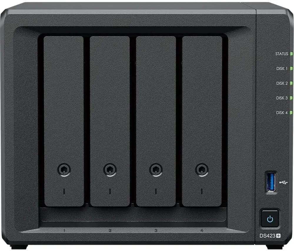 Synology DiskStation DS423  NAS Server with Celeron 2.0GHz CPU, 6GB Memory, 16TB HDD Storage, 1TB M.2 NVMe SSD, 2 x 1GbE LAN Ports, DSM Operating System