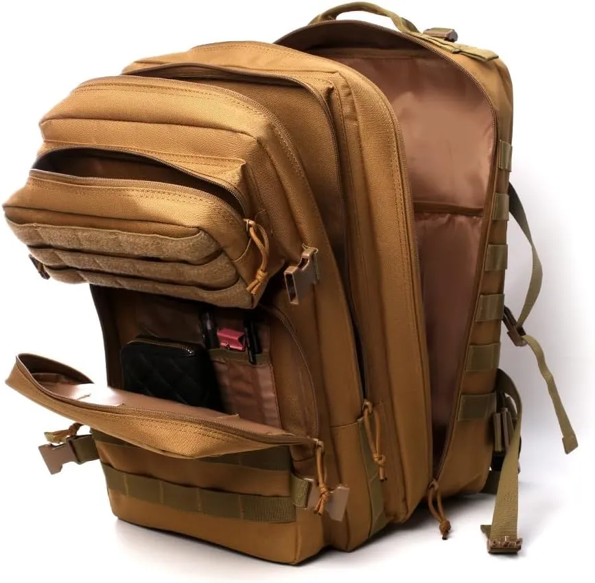 Tactical Backpack Military Molle Hiking 45L Multifunctional camouflage sports mountaineering in dark brown
